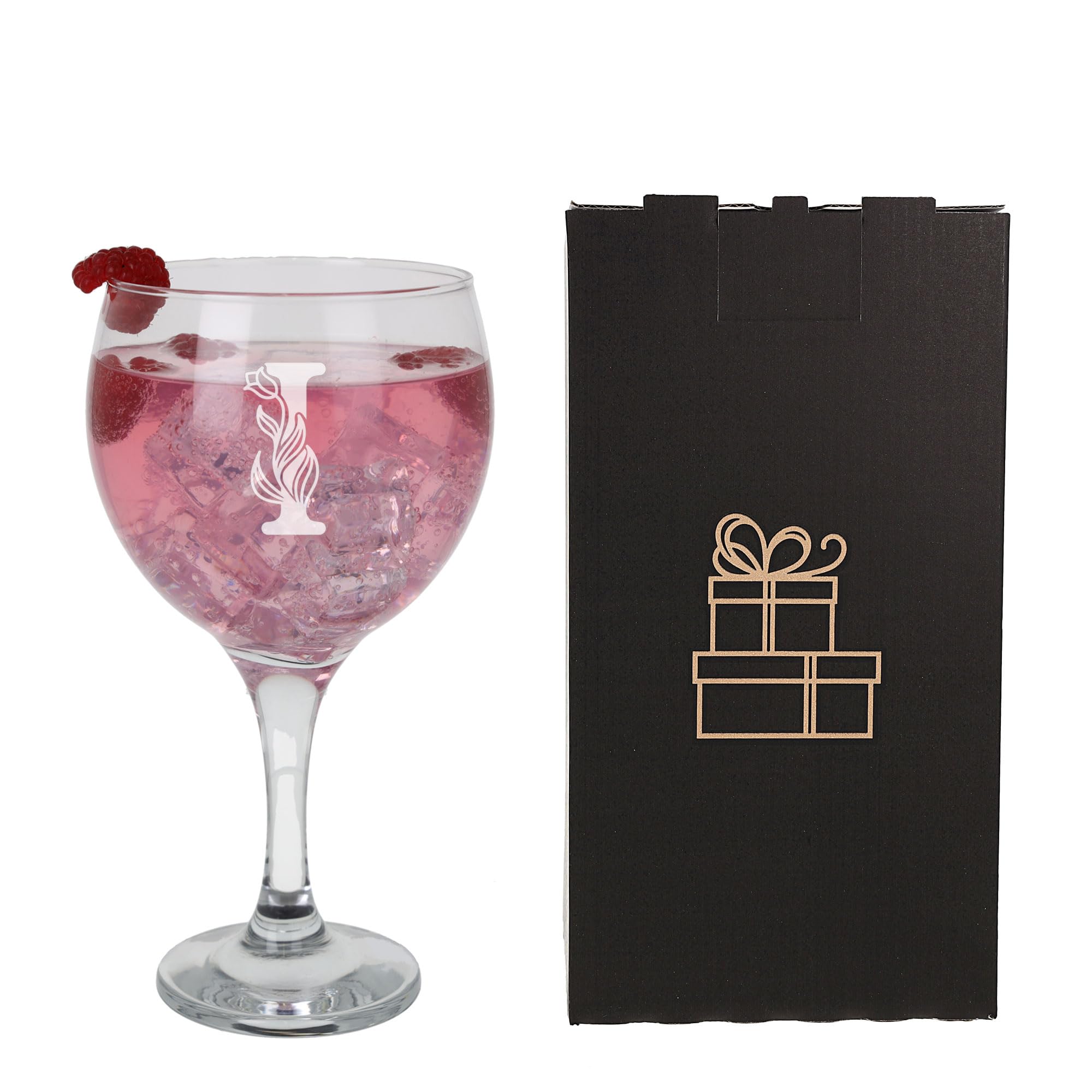 I Monogram Initial Etched Gin Goblet Glass, Engraved Gift